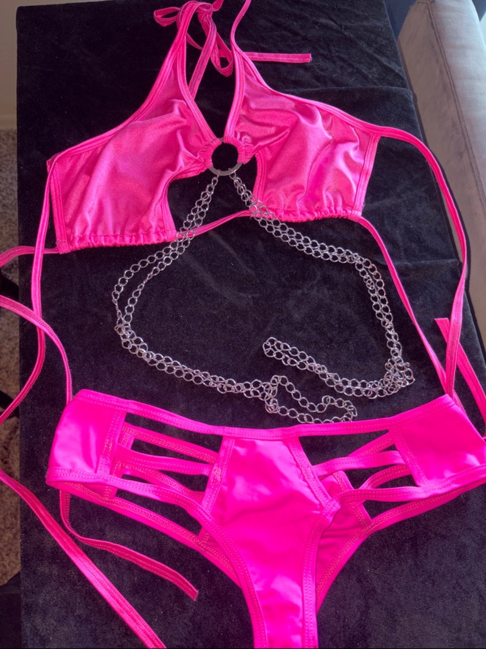 Hot Pink Chain Accent Bikini Set